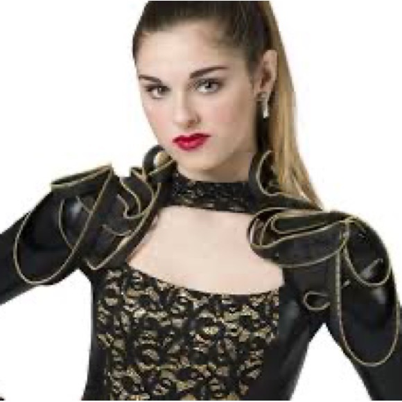 Dance Costume Black and Gold, Lace with a Zipper Shrug